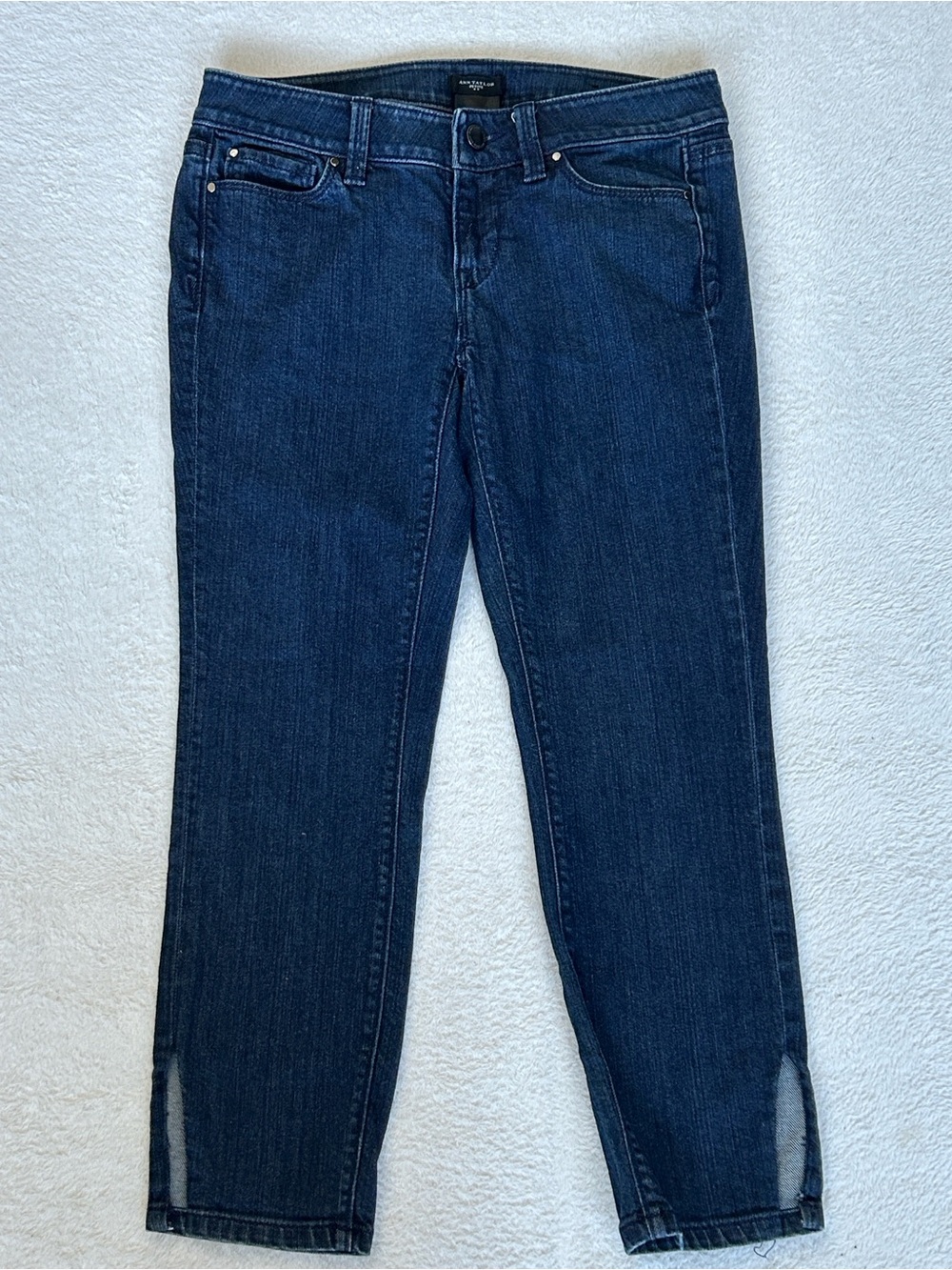 Ann Taylor Petite Women's Dark Blue Low Rise Slim Jeans with Ankle Slits 0P
